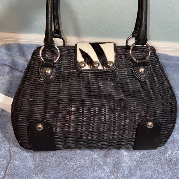 RARE Like new Adrienne Vittadini | vintage 90's wicker bag calf hair - Picture 5 of 16